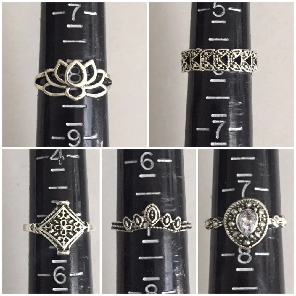15 Piece Dark Floral Midi Ring Set